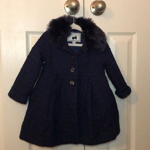 Navy blue Janie and Jack fur collar coat 18-24 mo.